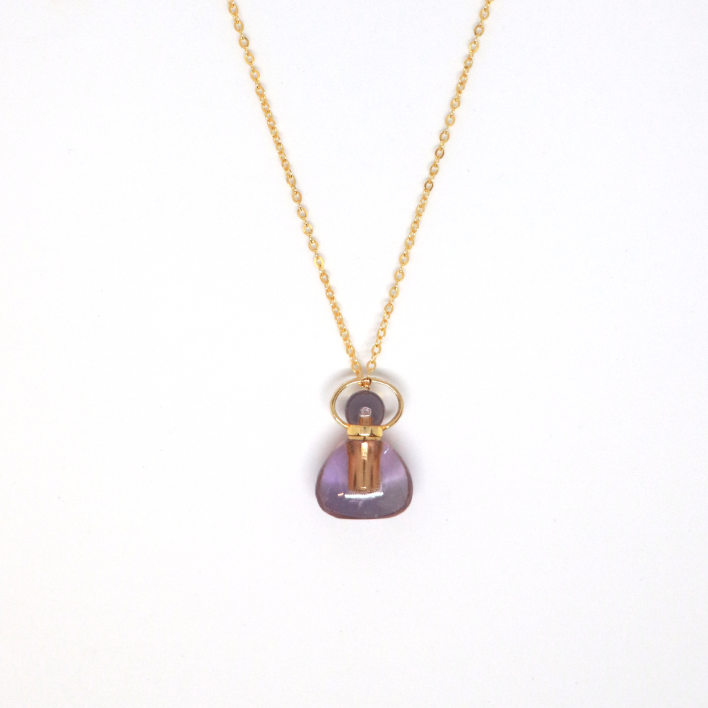 Amethyst Pocket Shape Essential Oil Diffuser Necklace