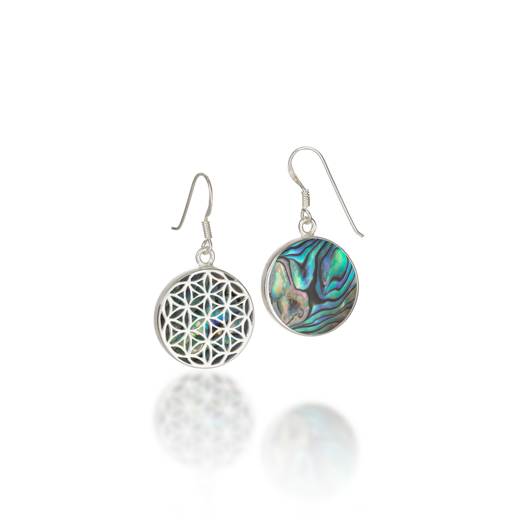 Flower of Life Paua Shell Dangle Earrings
