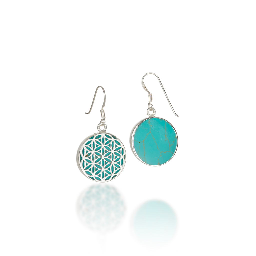 Flower of Life Natural Gemstone Natural Turquoise Dangle Earrings