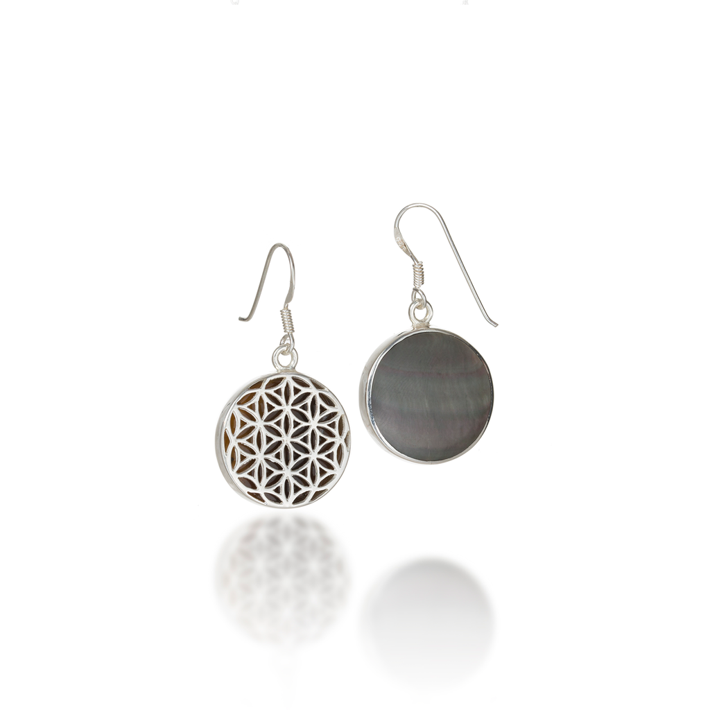 Flower of Life Natural Gemstone Natural Tiger Eye Dangle Earrings