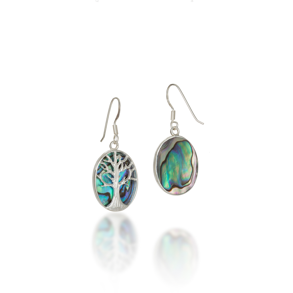 Tree Of Life Oval Paua Shell Earrings