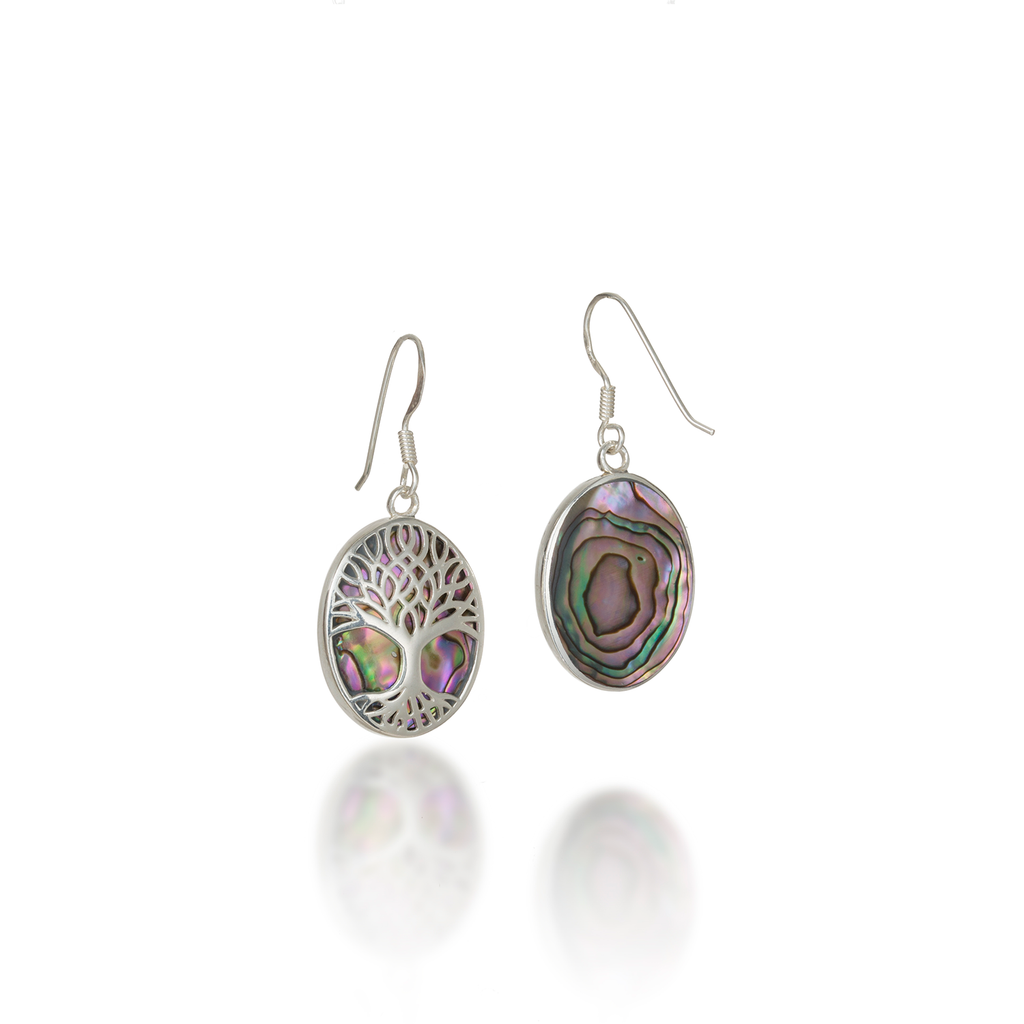 Tree Of Life Oval Paua Shell Earrings