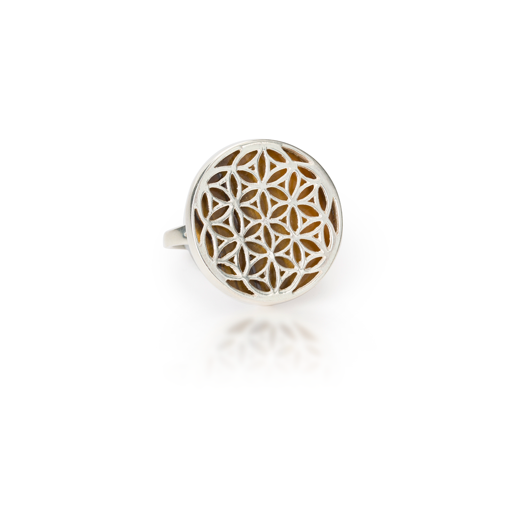 Flower of Life Natural Gemstone Natural Tiger Eye Ring