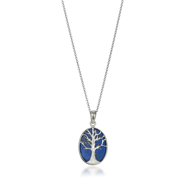 Tree of Life Oval Natural Lapis Lazuli Necklace