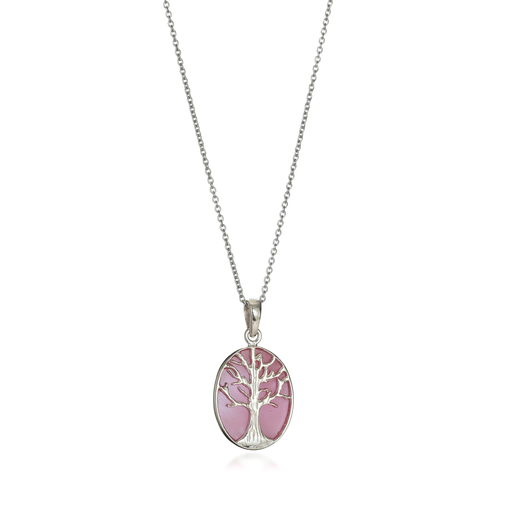 Tree of Life Oval Mother of White Pearl Necklace
