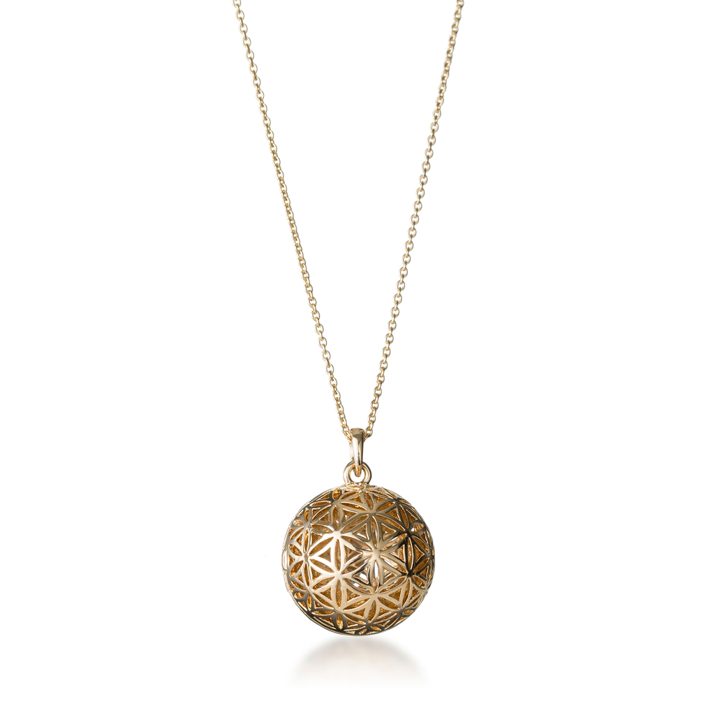 Flower Of Life Yellow Gold Globe Locket Necklace