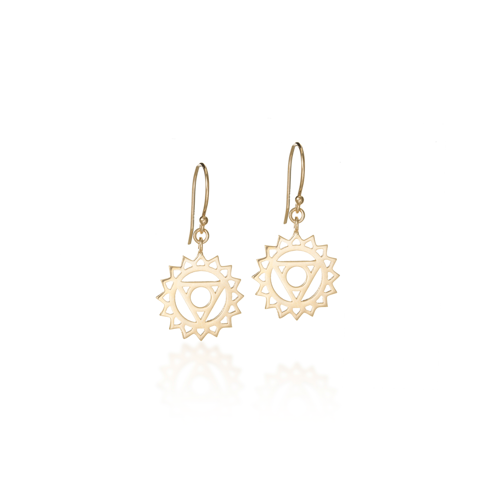 Throat Chakra Yellow Gold Dangle Earrings