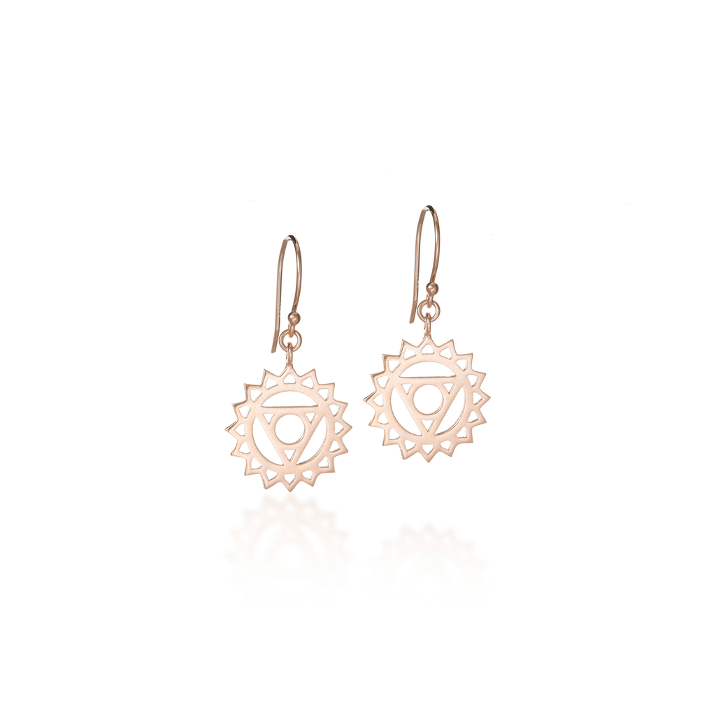 Throat Chakra Rose Gold Dangle Earrings
