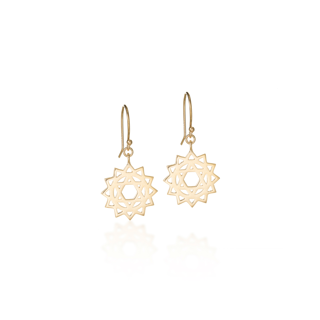 Heart Chakra Yellow Gold Dangle Earrings