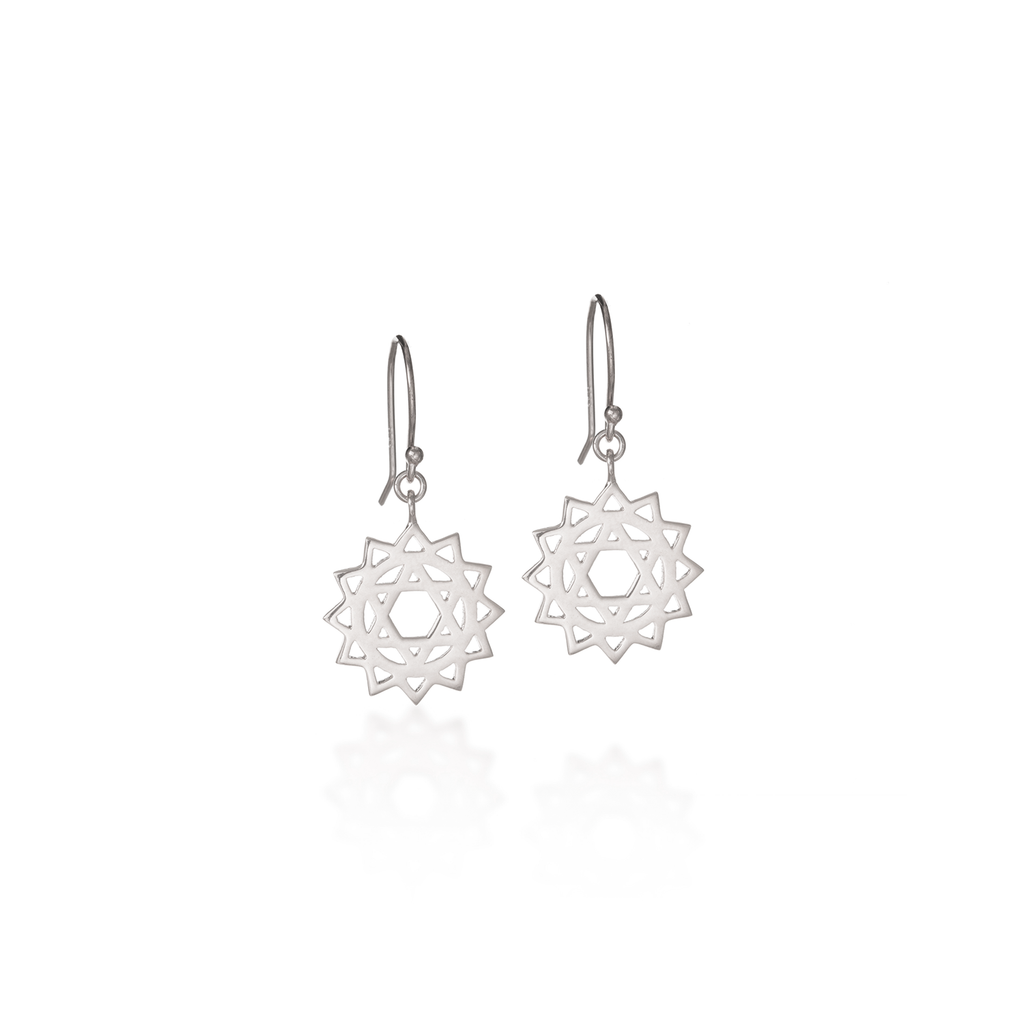 Heart Chakra Silver Dangle Earrings