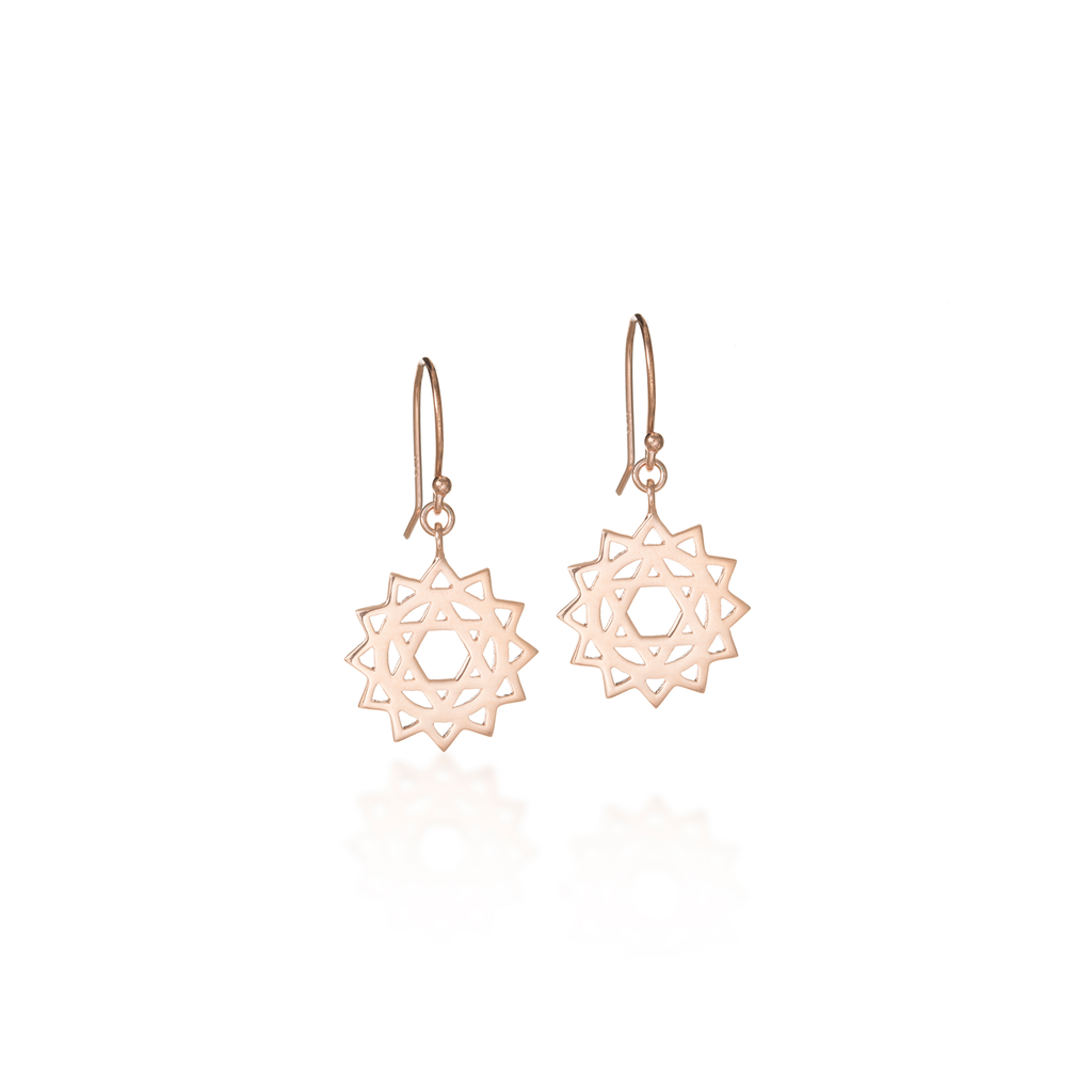 Heart Chakra Rose Gold Dangle Earrings