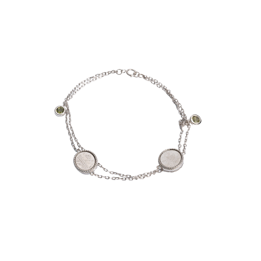 "Caelum" Meteorite and Moldavite Double Chain Bracelet
