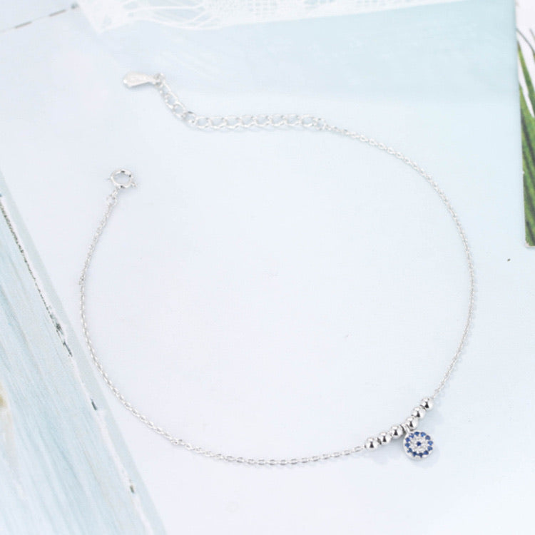 silver evil eye anklet