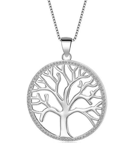 Tree of Life with cz Stone Silver Necklace