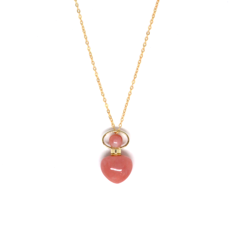 Pink Opal Heart Shape Essential Oil Diffuser Necklace
