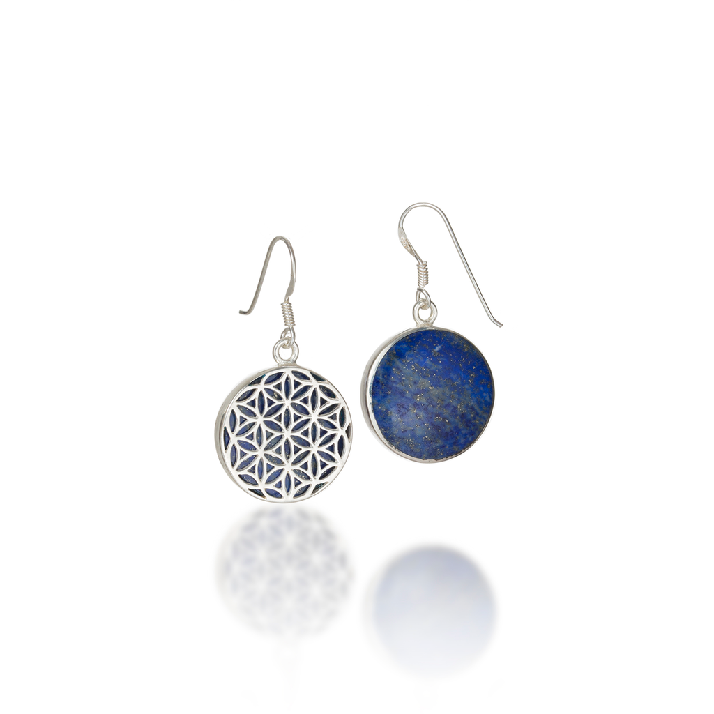 Flower of Life Natural Gemstone Natural Lapis Lazuli Dangle Earrings
