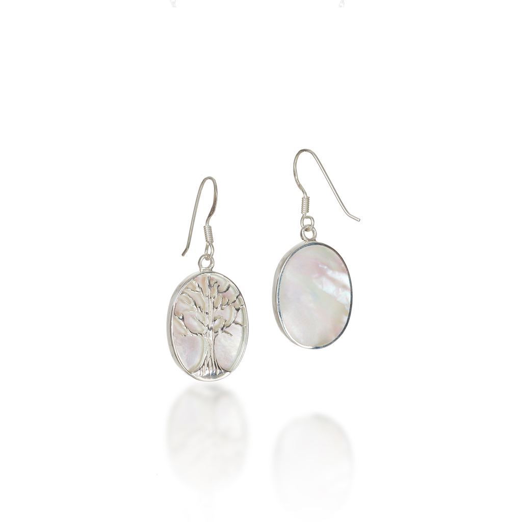 Tree Of Life Oval Mother of Pearl Earrings