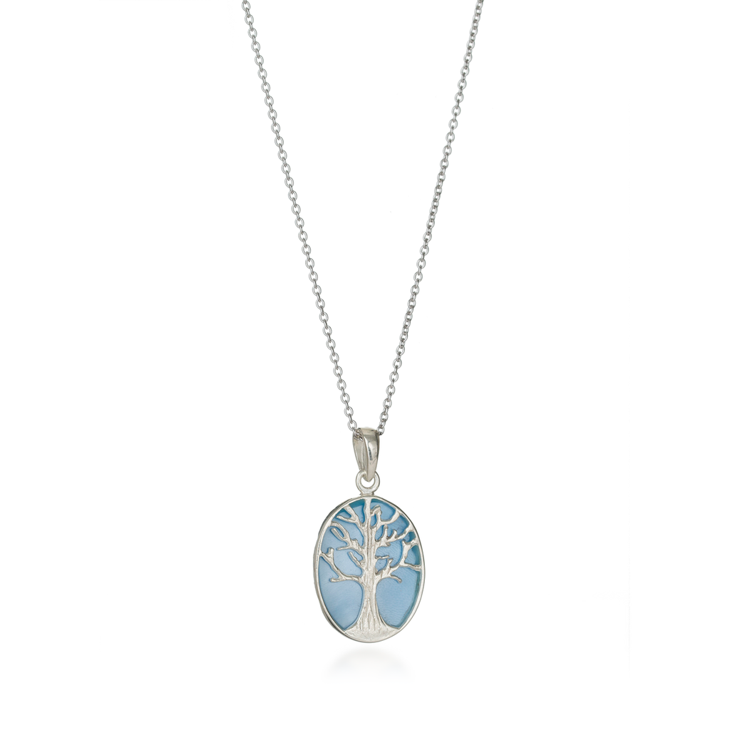Tree of Life Oval Mother of White Pearl Necklace