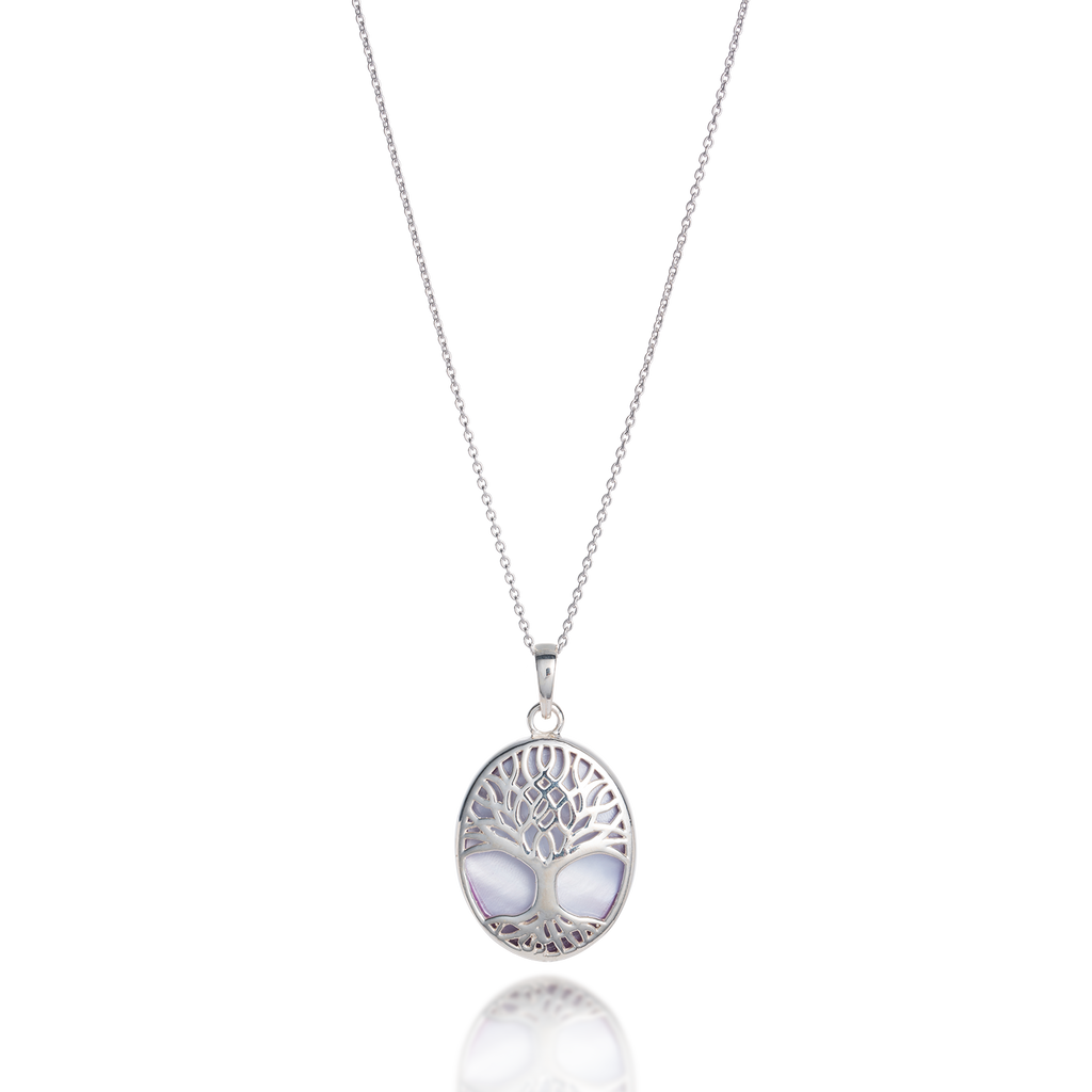 Tree of Life Abundant Oval White Mother of Pearl Necklace