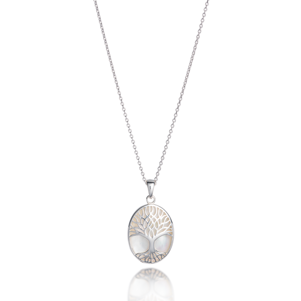 Tree of Life Abundant Oval White Mother of Pearl Necklace