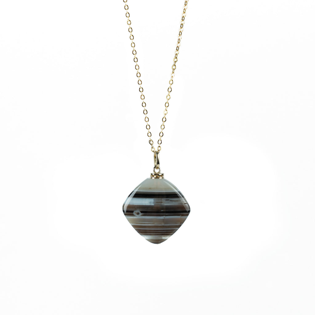 Banded Black Agate Diamond Essential Oil Diffuser Necklace