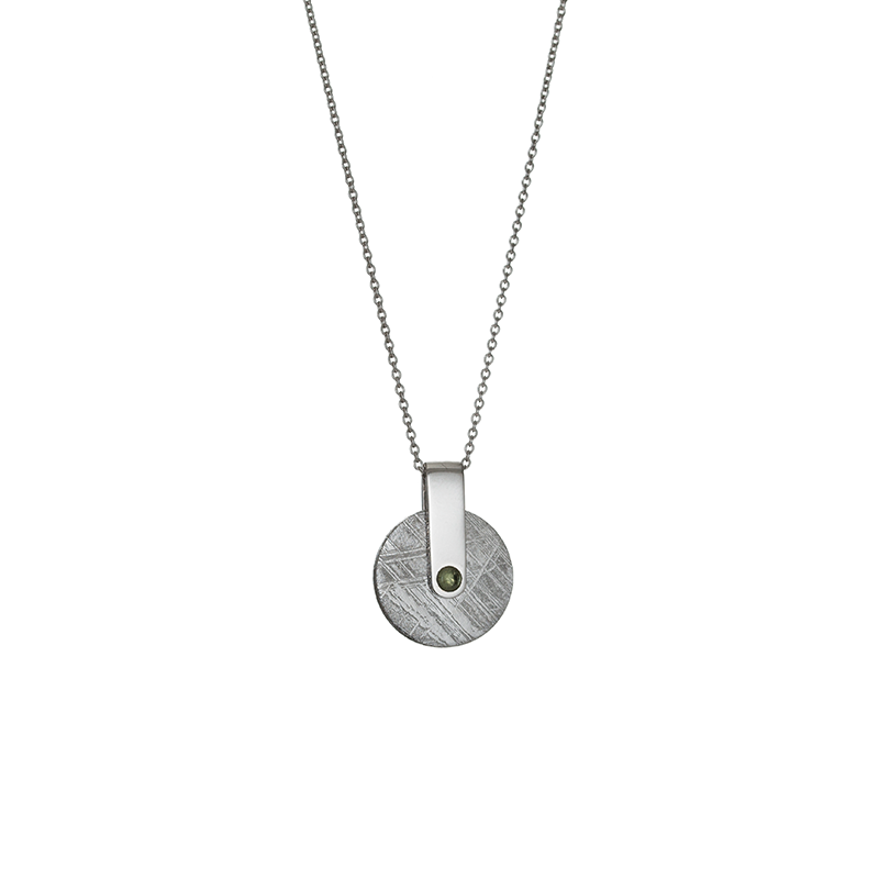 Spinning Wheel Meteorite and Moldavite Necklace